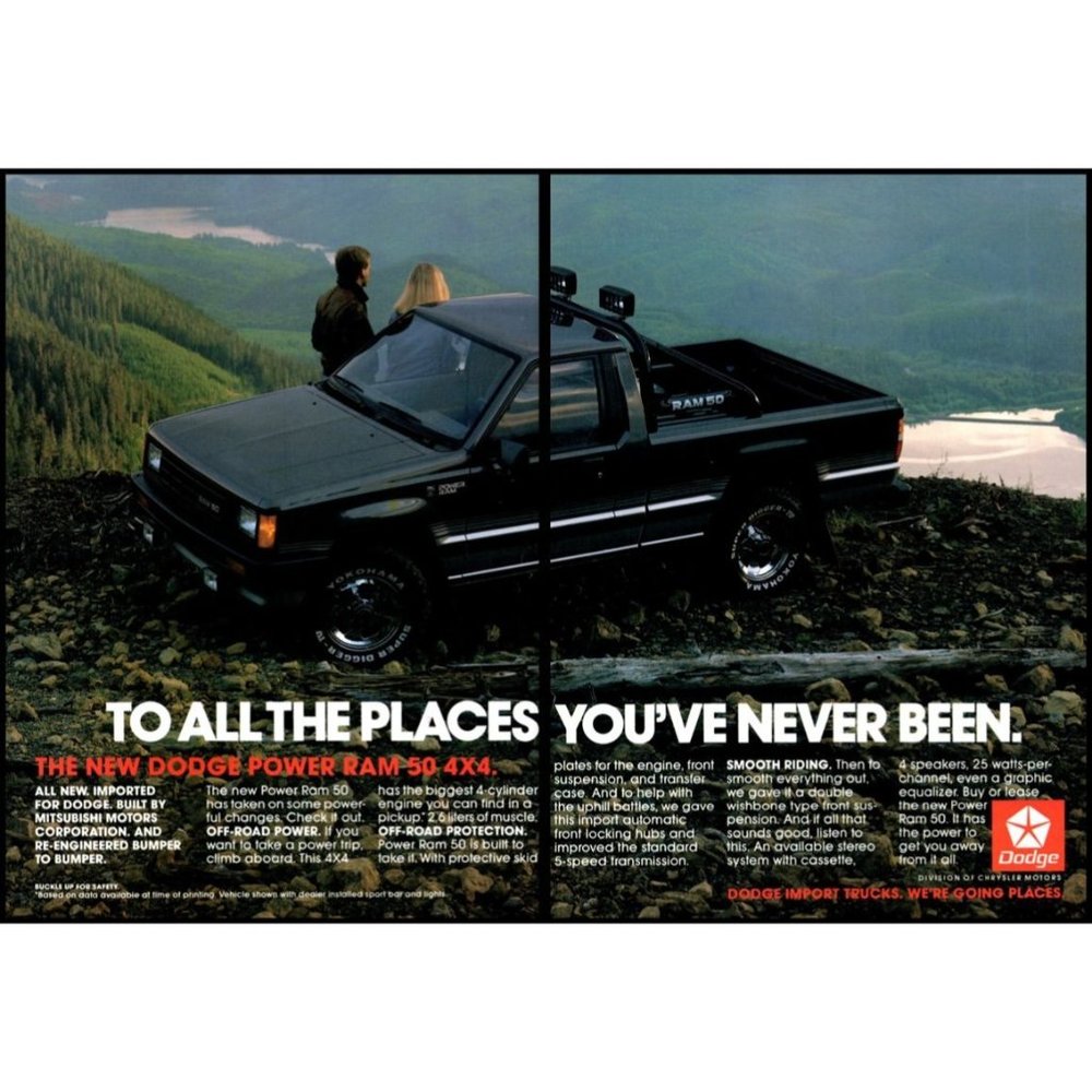 1987 Dodge Power Ram 50 4x4 2 Page Vintage Print Ad Mountain Top Lake Wall Art
